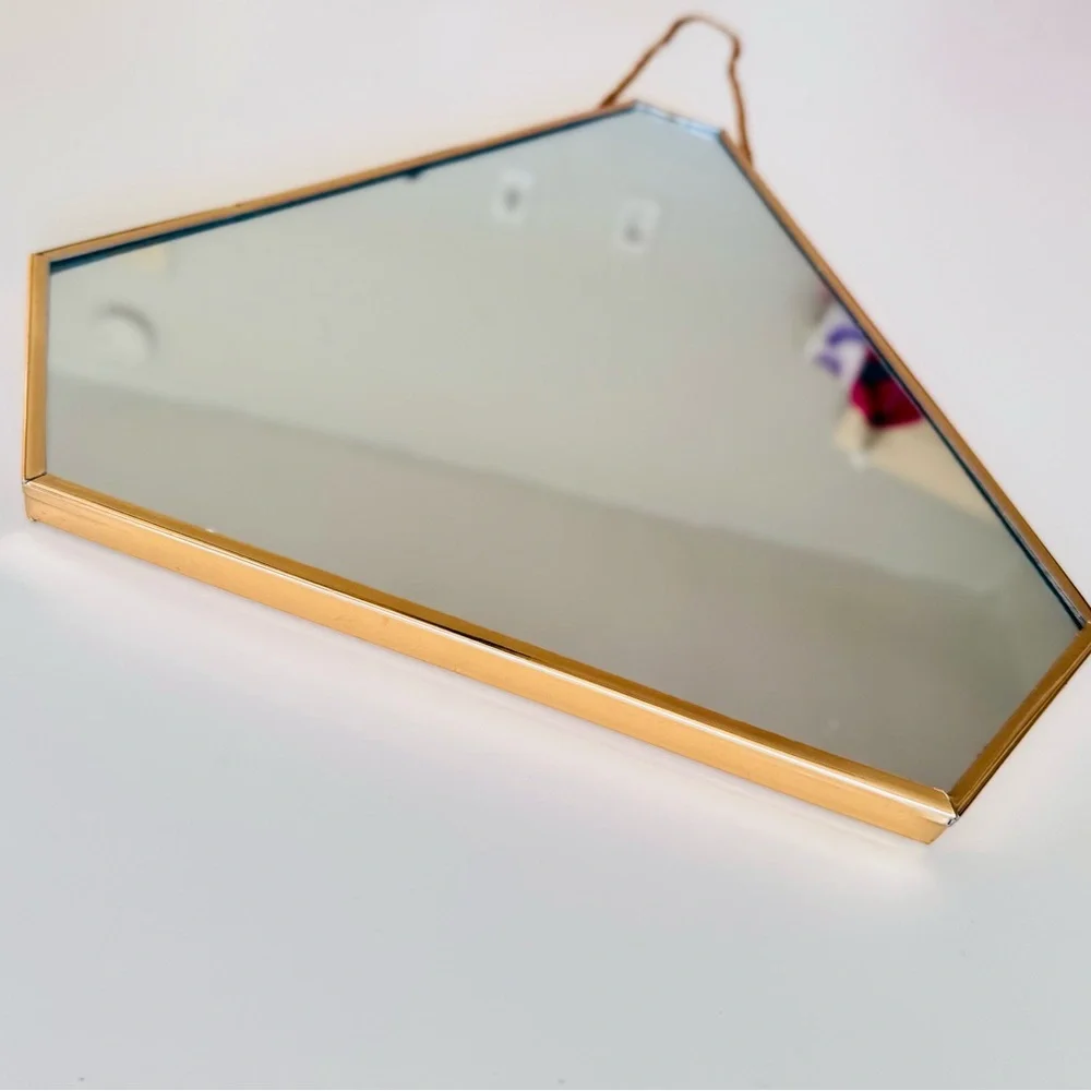 12” Vintage Gold Triangular Wall Mirror Contemporary Minimalist